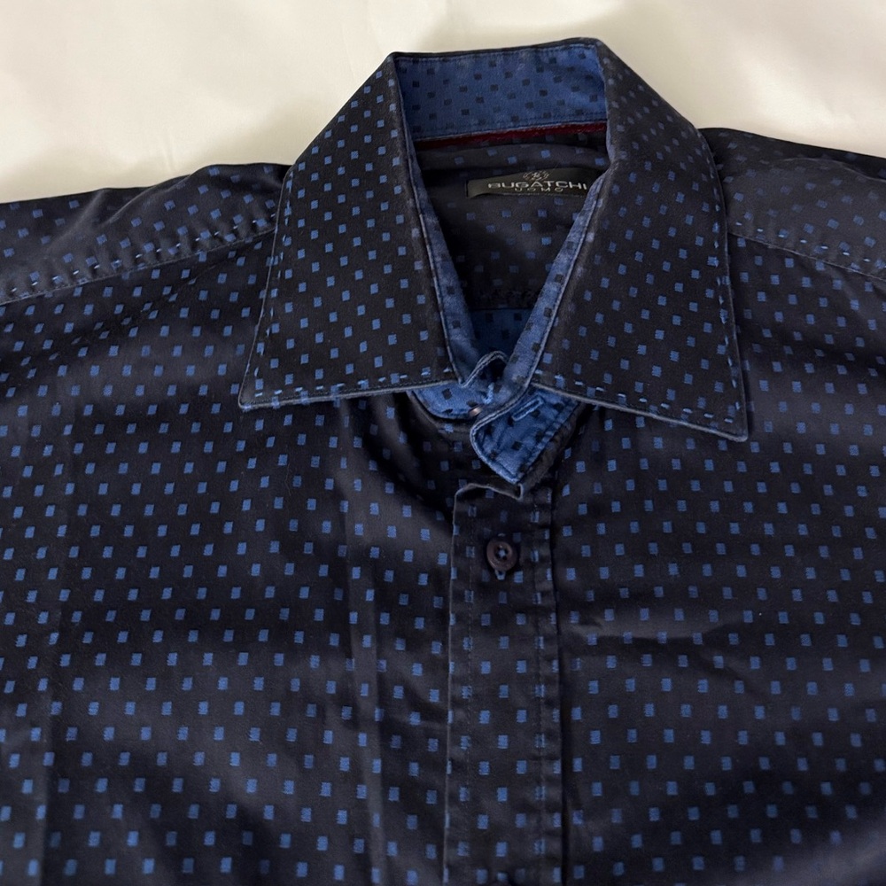 Bugatchi Uomo Patterned Blue Collared Long Sleeve… - image 4